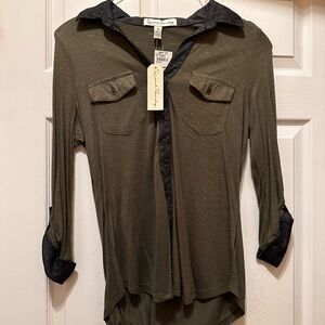 New never worn Olive and blue long sleeve shirt.